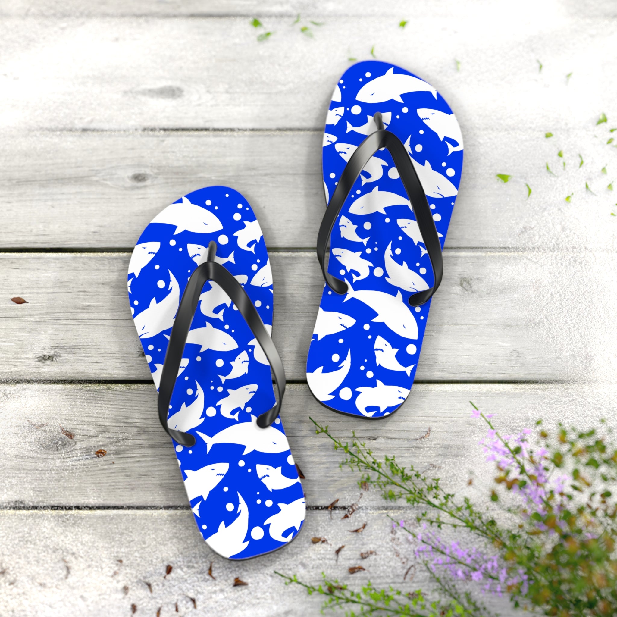 Unisex Royal Blue Shark Silhouette Pattern EVA Polyester Flip Flops