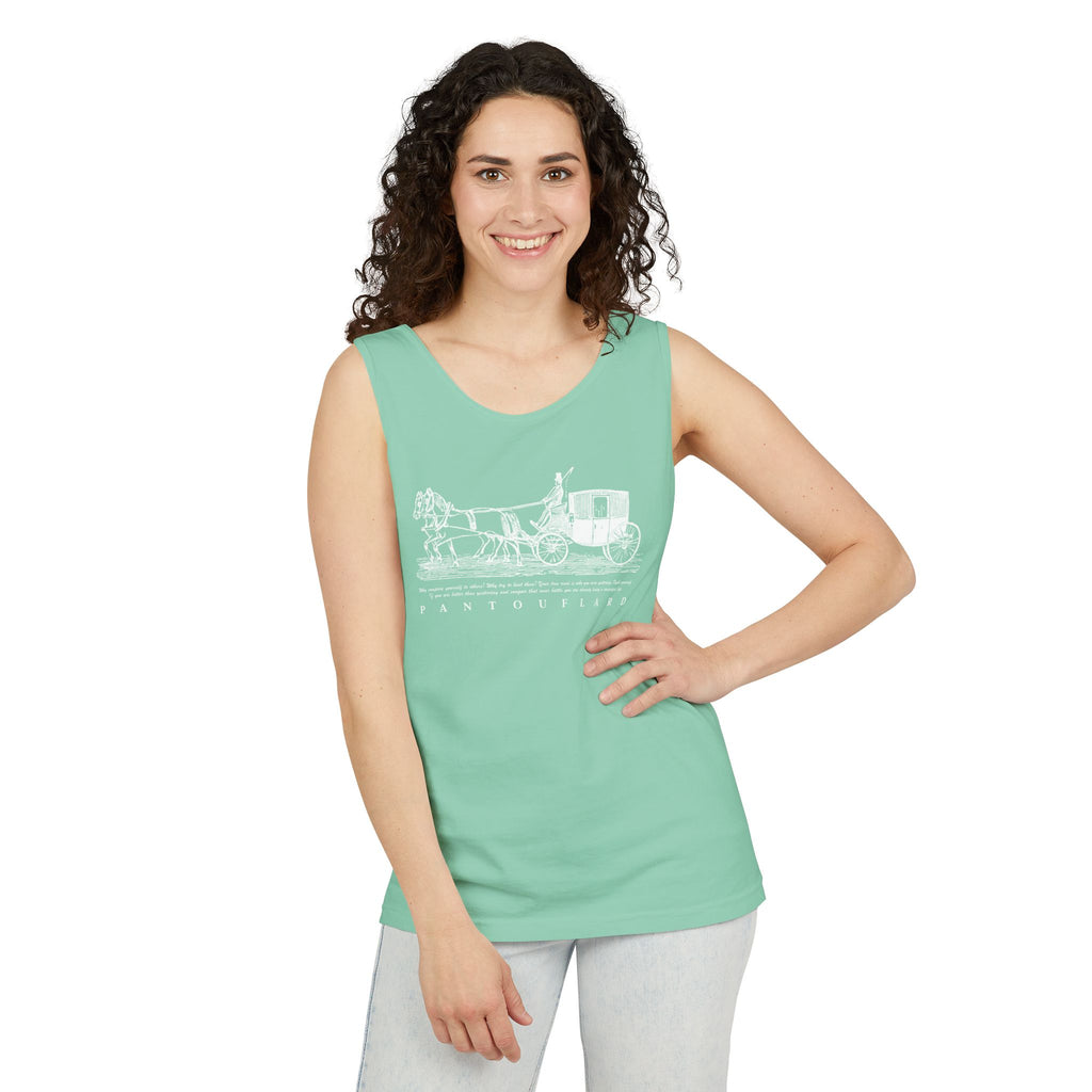 Unisex Black Pantouflard Carriage Cotton Garment-Dyed Tank Top
