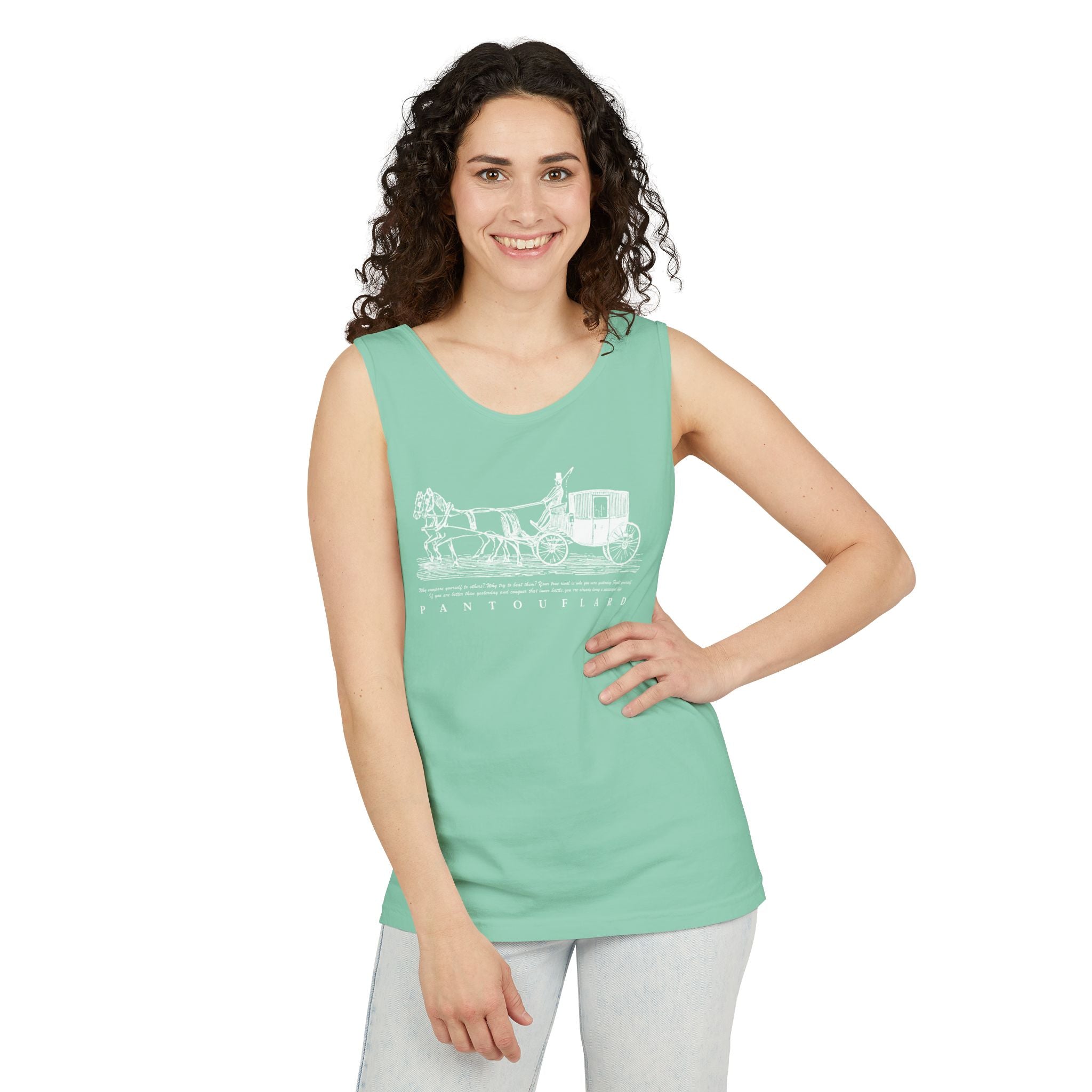 Unisex Black Pantouflard Carriage Cotton Garment-Dyed Tank Top