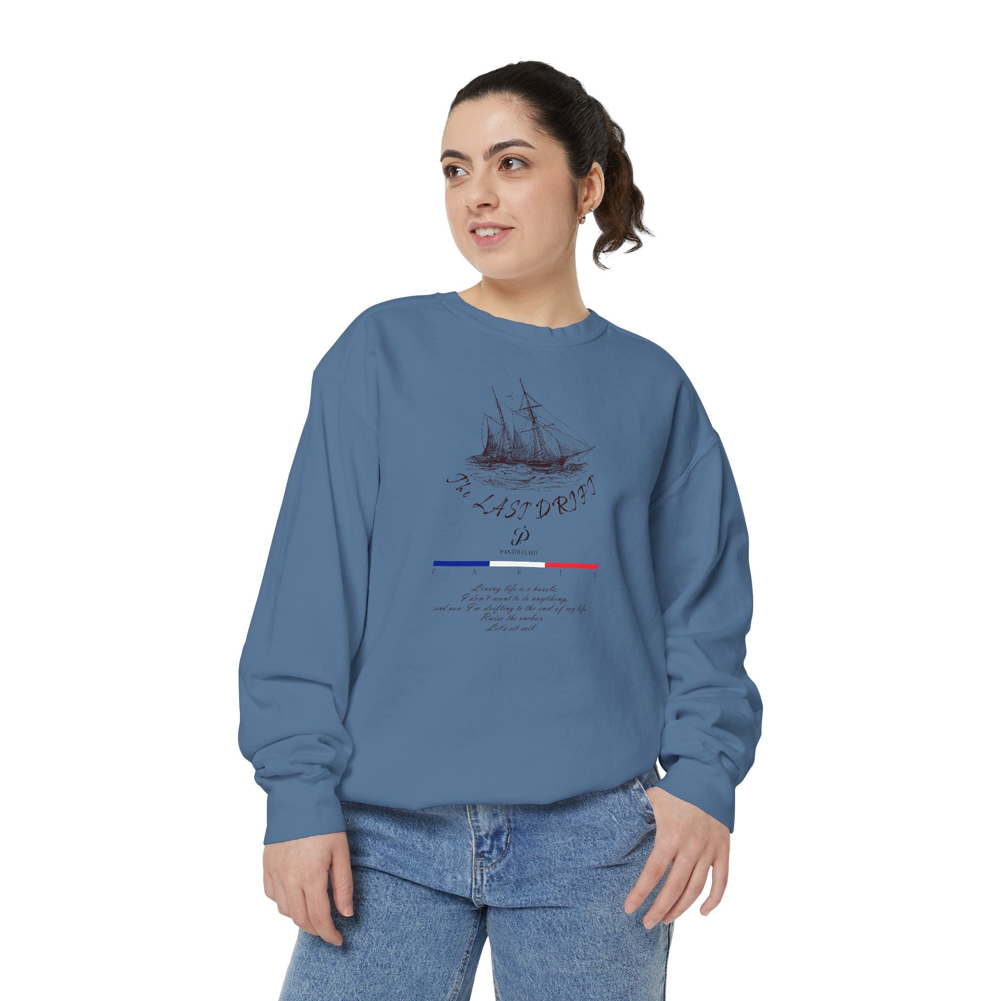Unisex White Vintage Ship Graphic Cotton Blend Sweatshirt