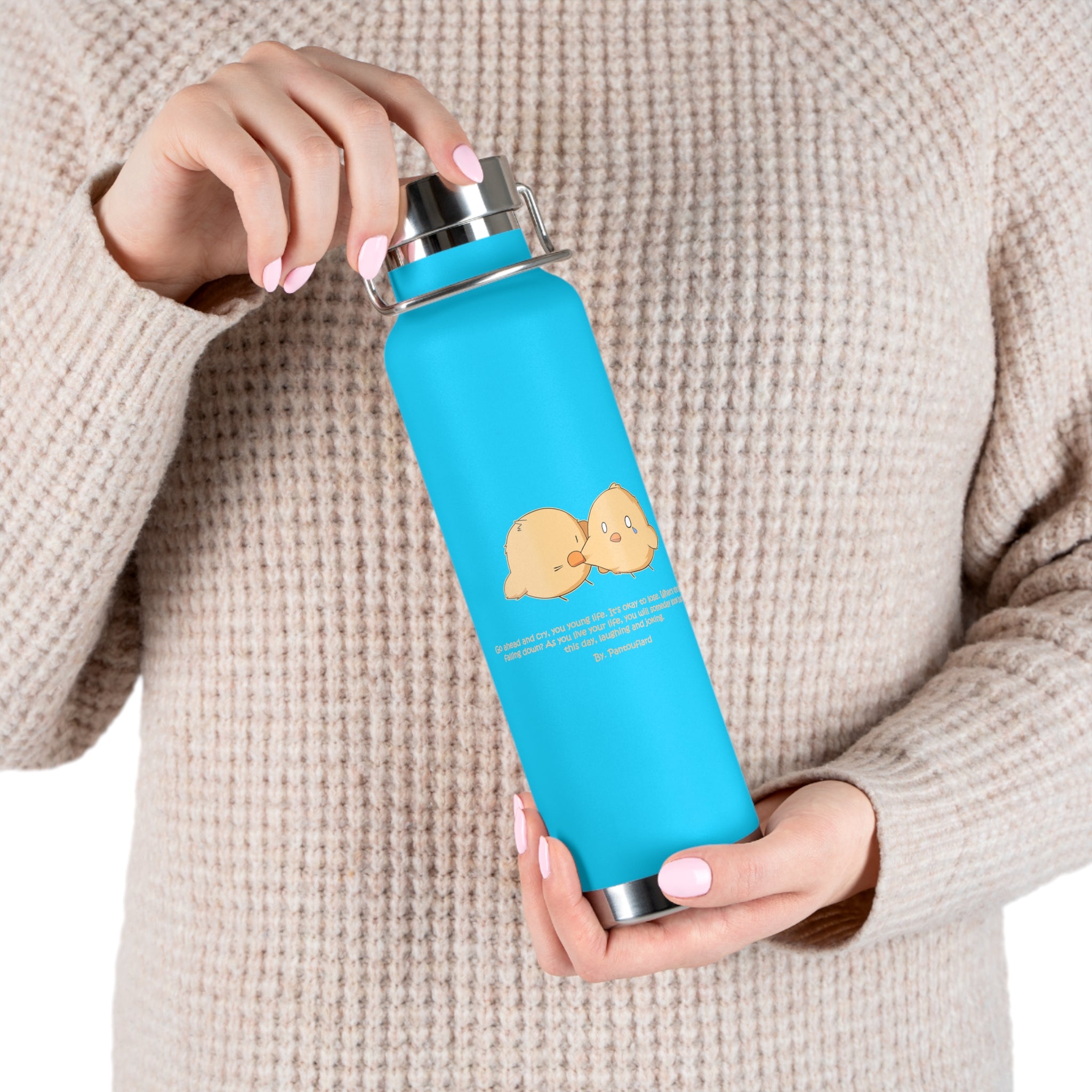 Navy Blue Cute Biting Chicks Quote 22oz Copper Vacuum Insulated Bottle