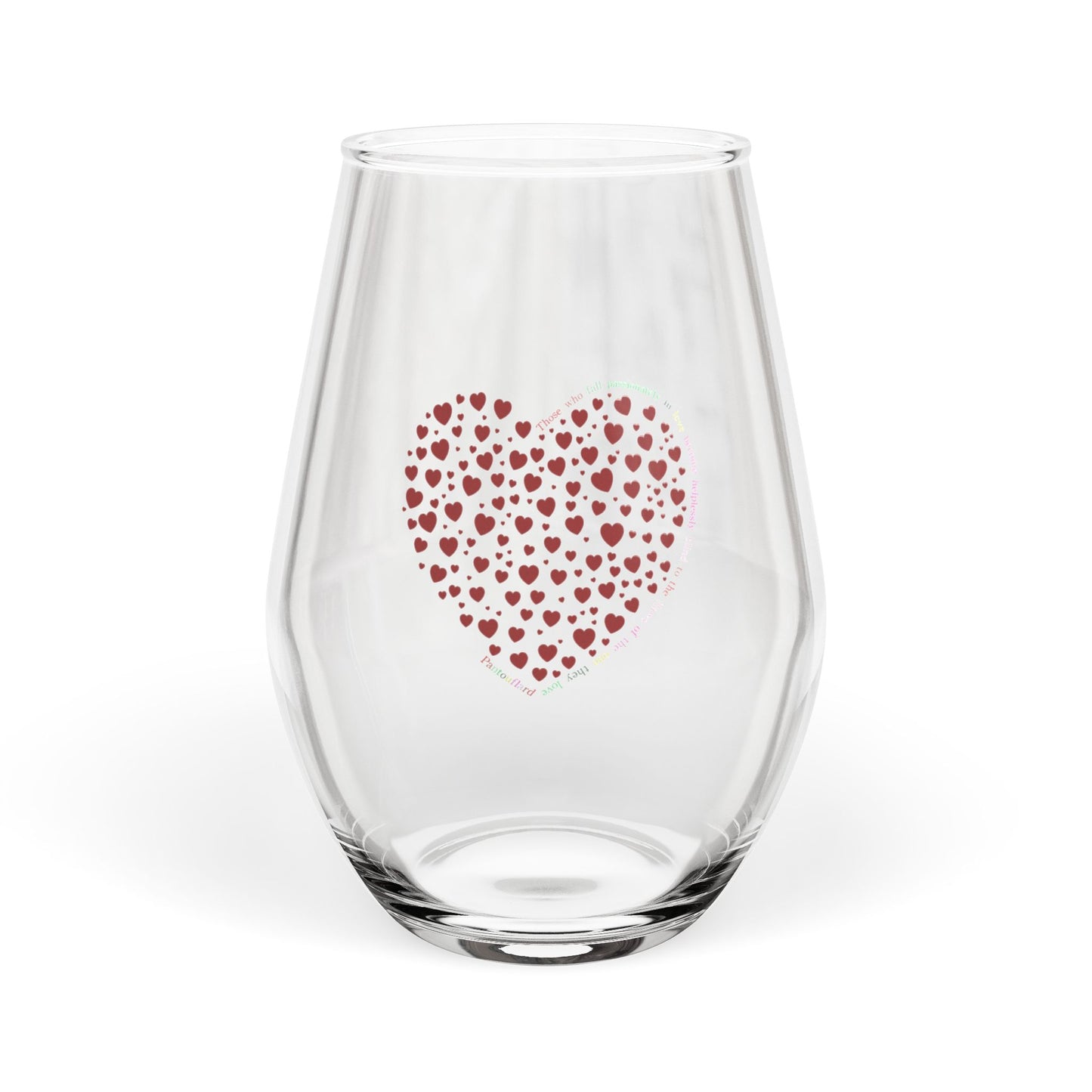 Red Heartfelt Stemless Wine Glass, Romantic Decor