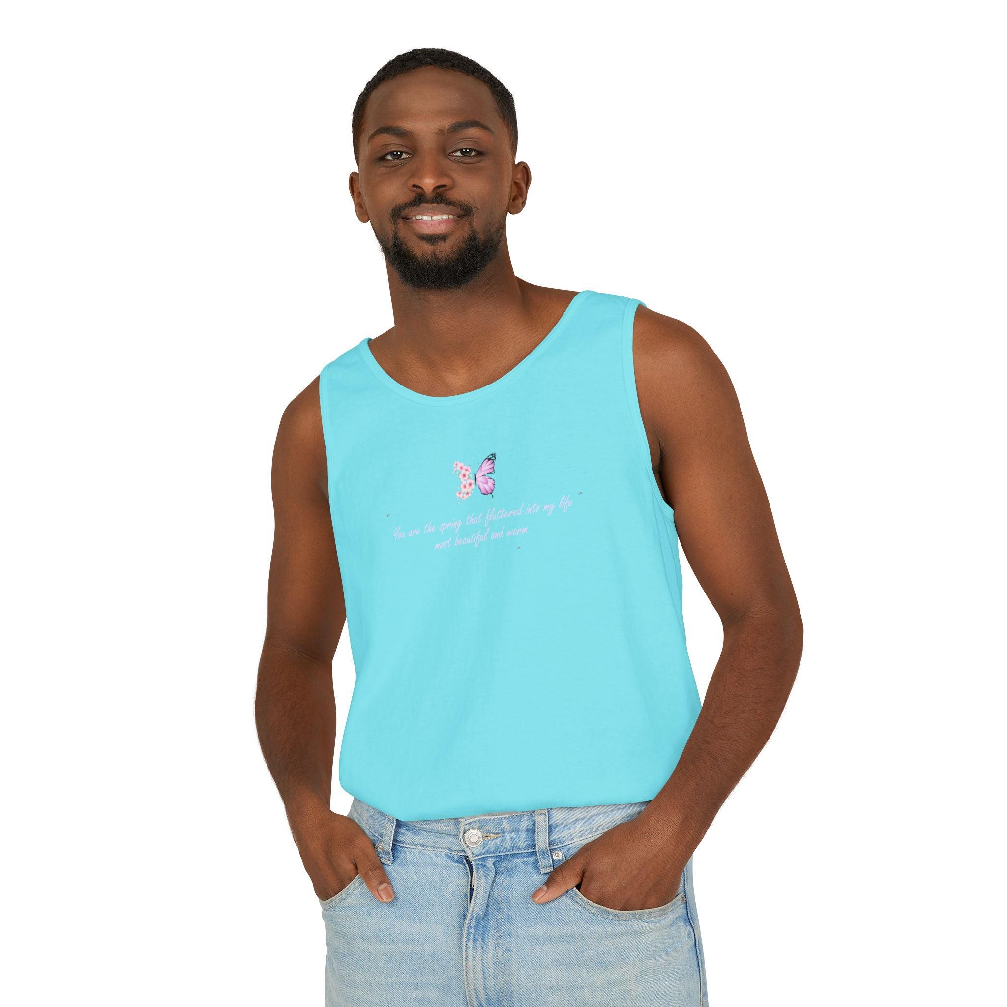 Unisex Navy Blue Floral Butterfly Spring Quote 100% Cotton Tank Top