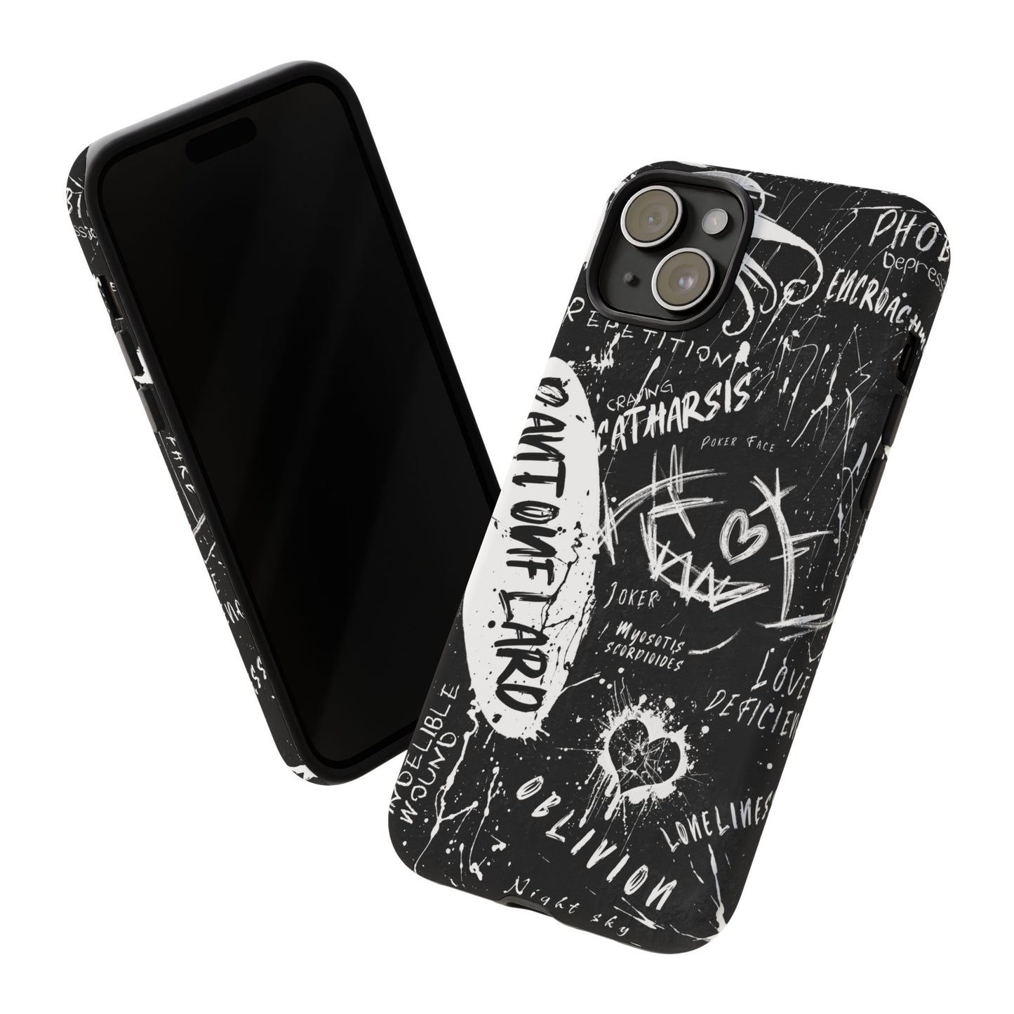 Fundas resistentes: funda atrevida para iPhone, Galaxy, Google Pixel, diseño de grafiti negro, estética urbana, regalo para amantes del arte, accesorios de teléfono modernos, estilo callejero