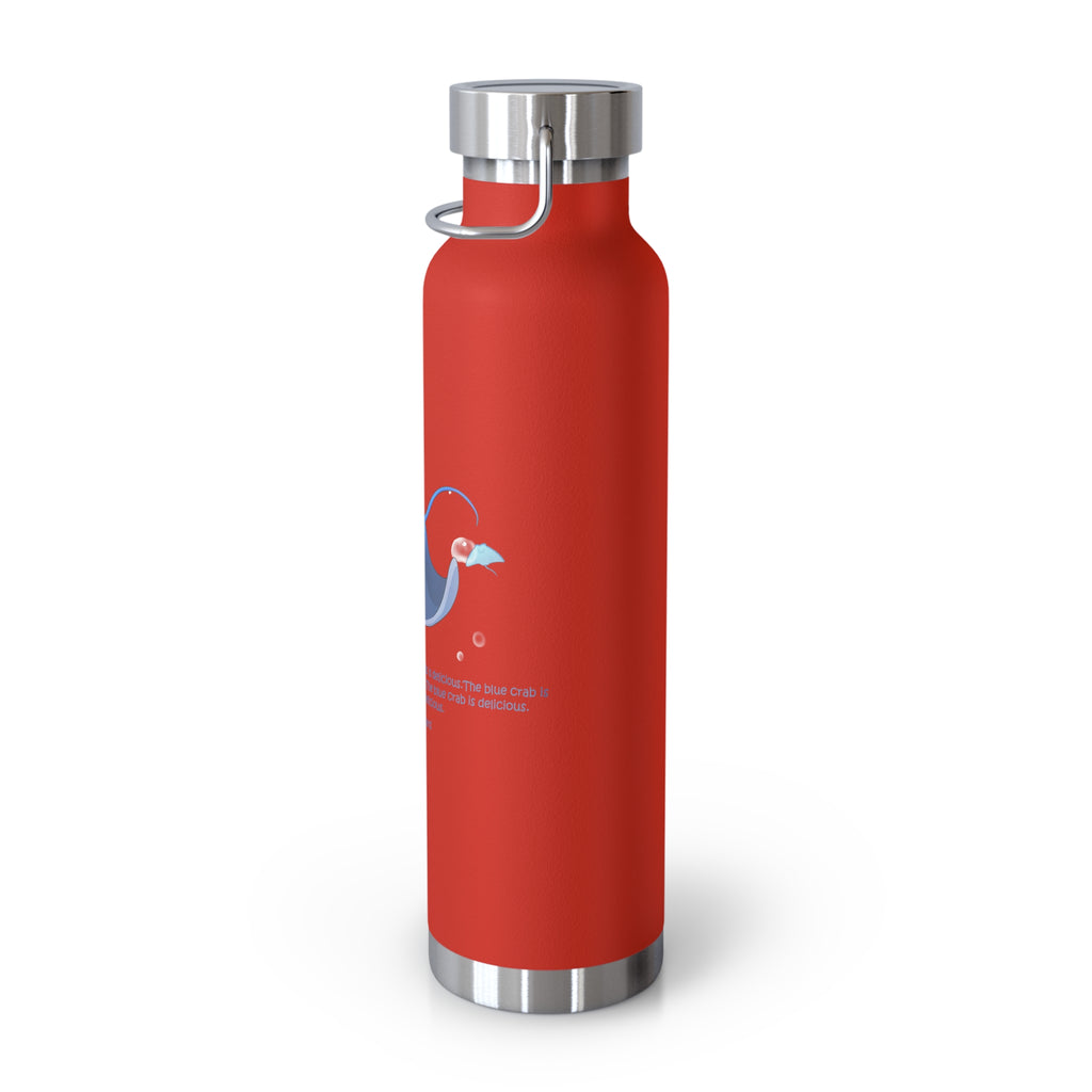 Cyan Blue Cute Stingray Eating Crab Quote 22oz Copper Vacuum Insulated Bottle