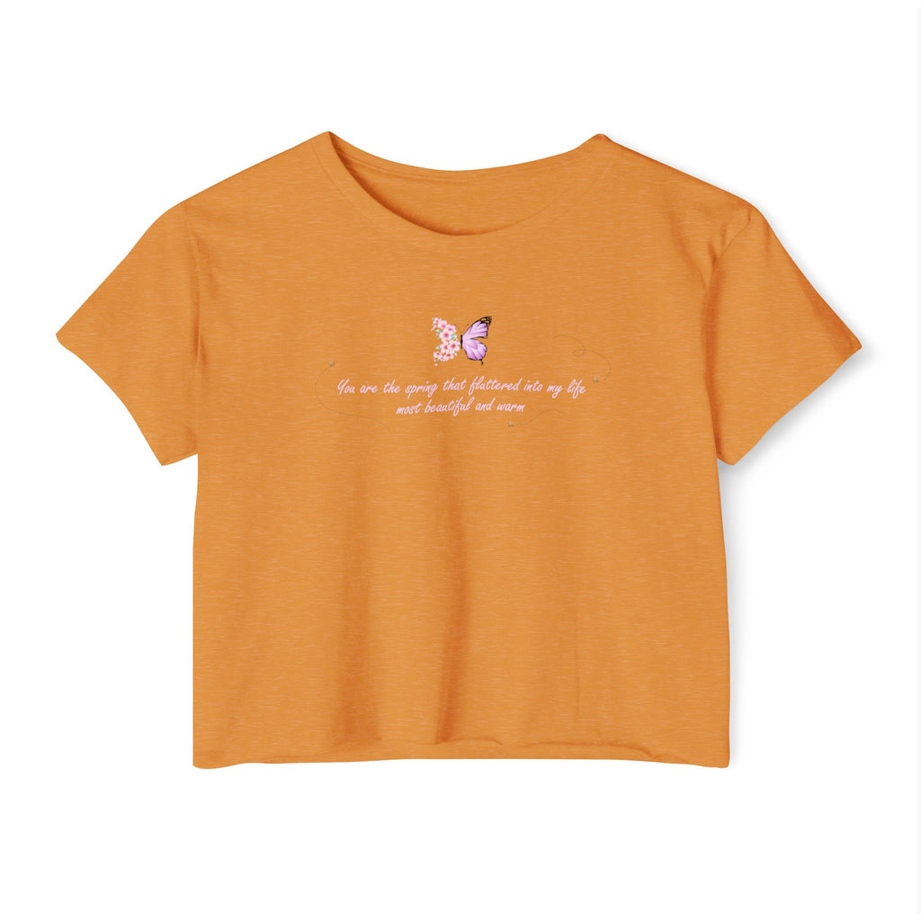 Women's Purple Floral Butterfly Spring Quote Cotton Blend Crop Top
