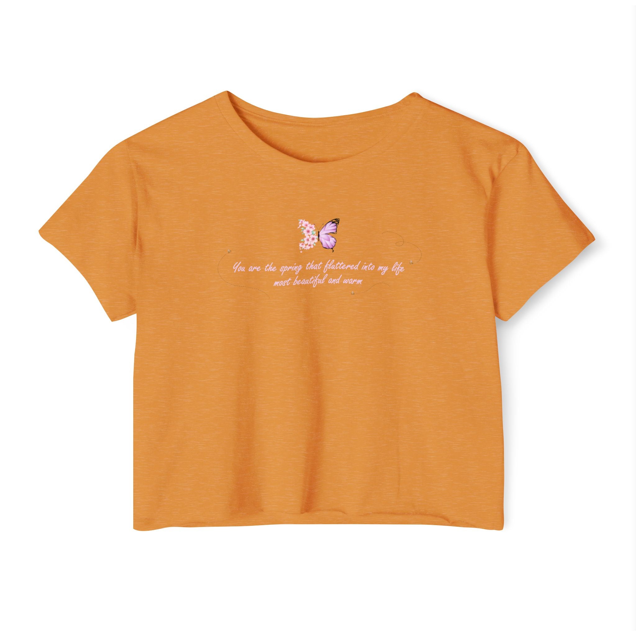 Women's Purple Floral Butterfly Spring Quote Cotton Blend Crop Top