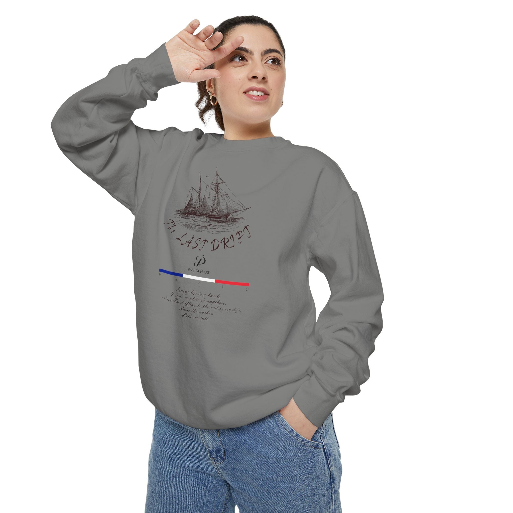 Unisex White Vintage Ship Graphic Cotton Blend Sweatshirt