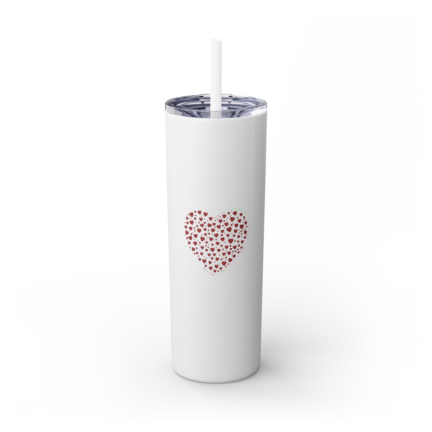 Red Heart Dot Skinny Tumbler | 20oz Reusable Travel Mug, Eco-Friendly Drinkware