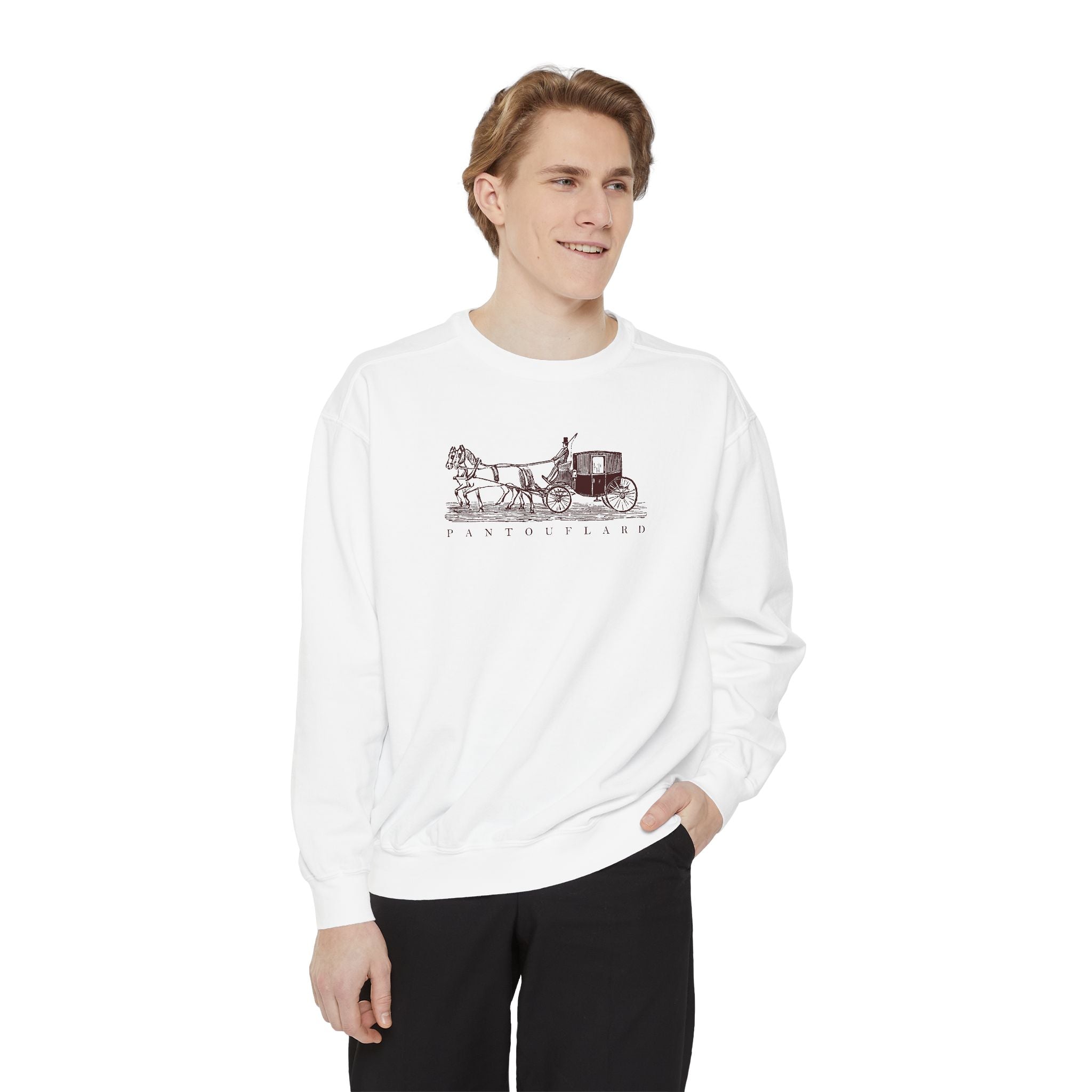 Unisex White Pantouflard Carriage Cotton Blend Sweatshirt