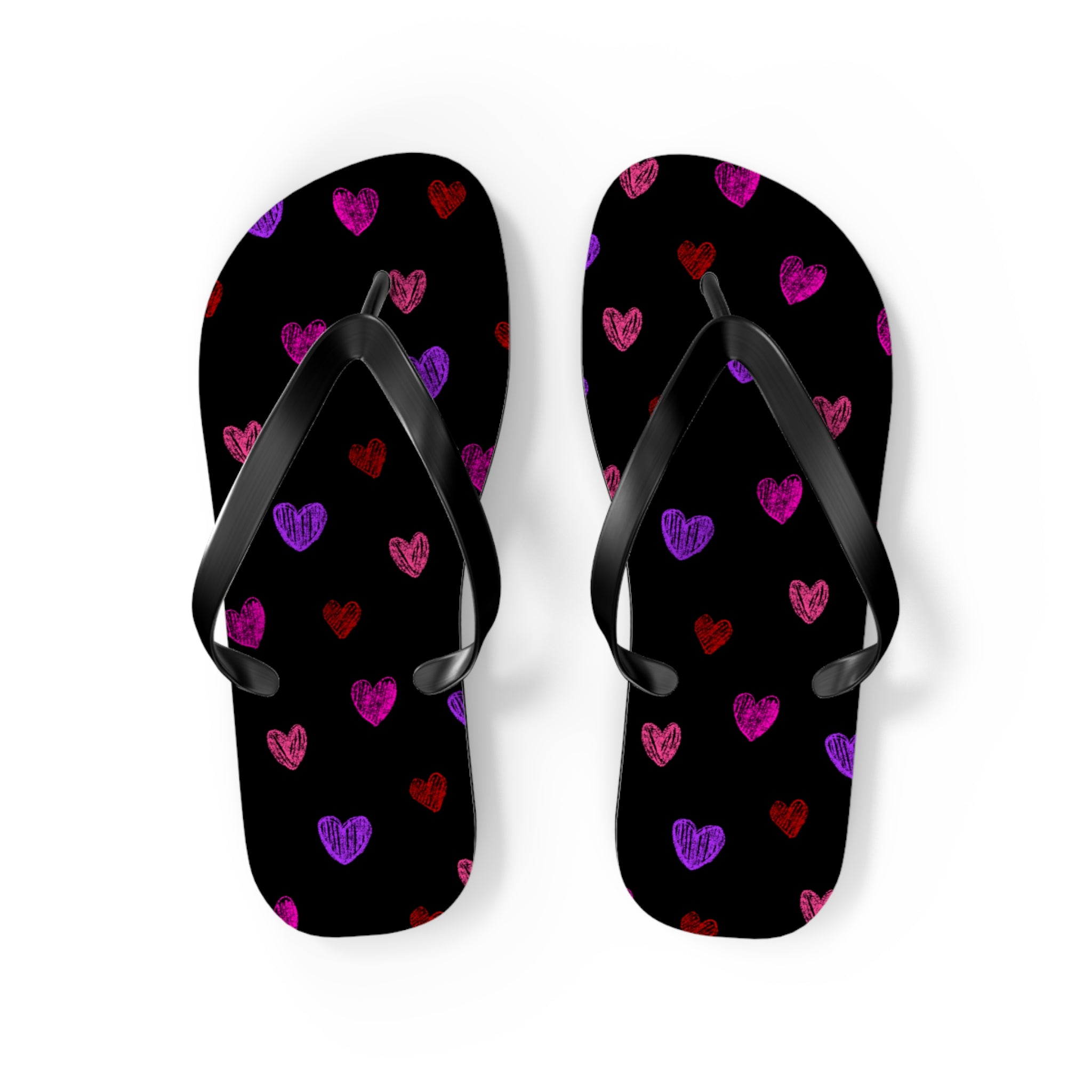 Women's Y2K Neon Sketched Hearts Flip Flops - Alt Aesthetic Beach Sandals