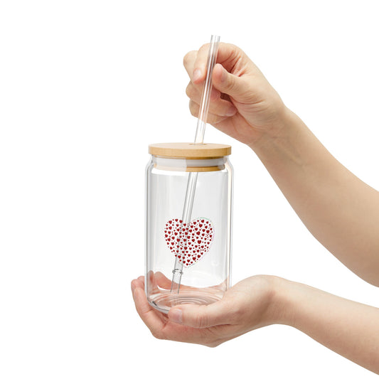 Red Heart Design Sipper Glass, 16oz | Eco-Friendly Drinkware