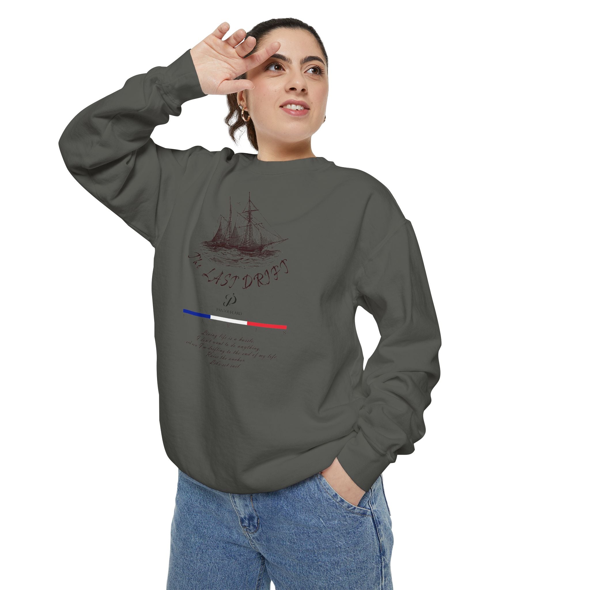 Unisex White Vintage Ship Graphic Cotton Blend Sweatshirt