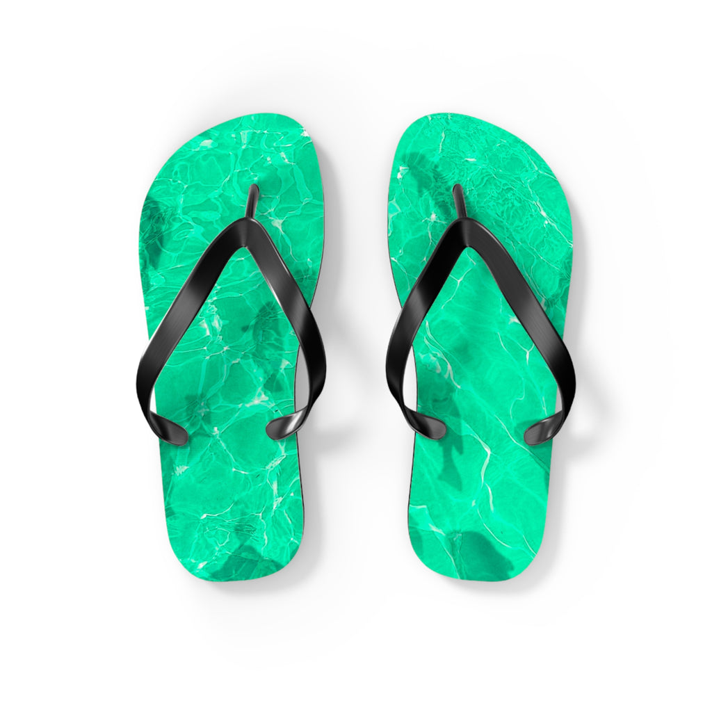 Unisex Vibrant Turquoise Green Sunlit Water Surface Fish Silhouette EVA Polyester Flip Flops