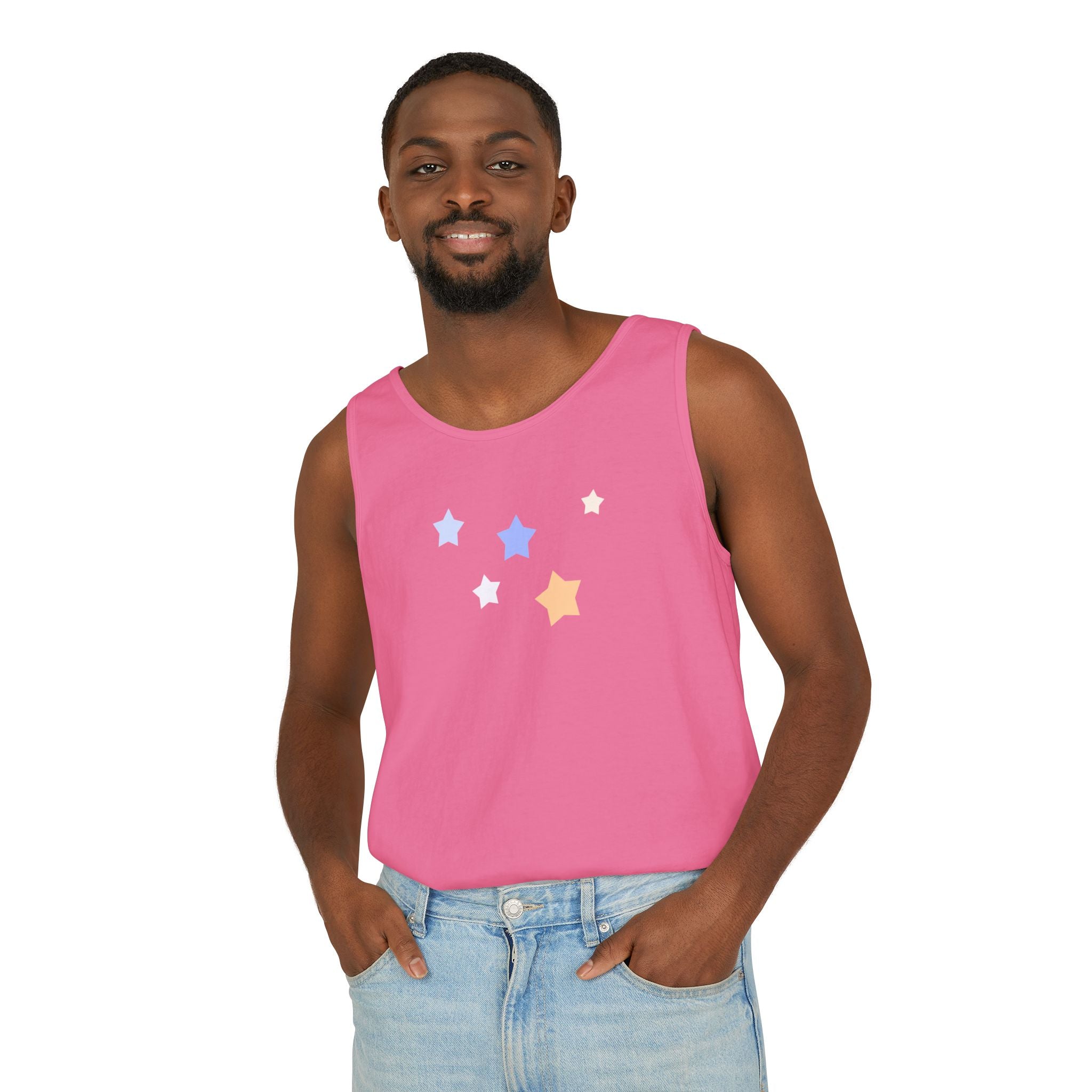 Men's & Women's Cassiopeia Constellation Graphic Garment-Dyed Tank Top - W-Shape Sleeveless Shirt