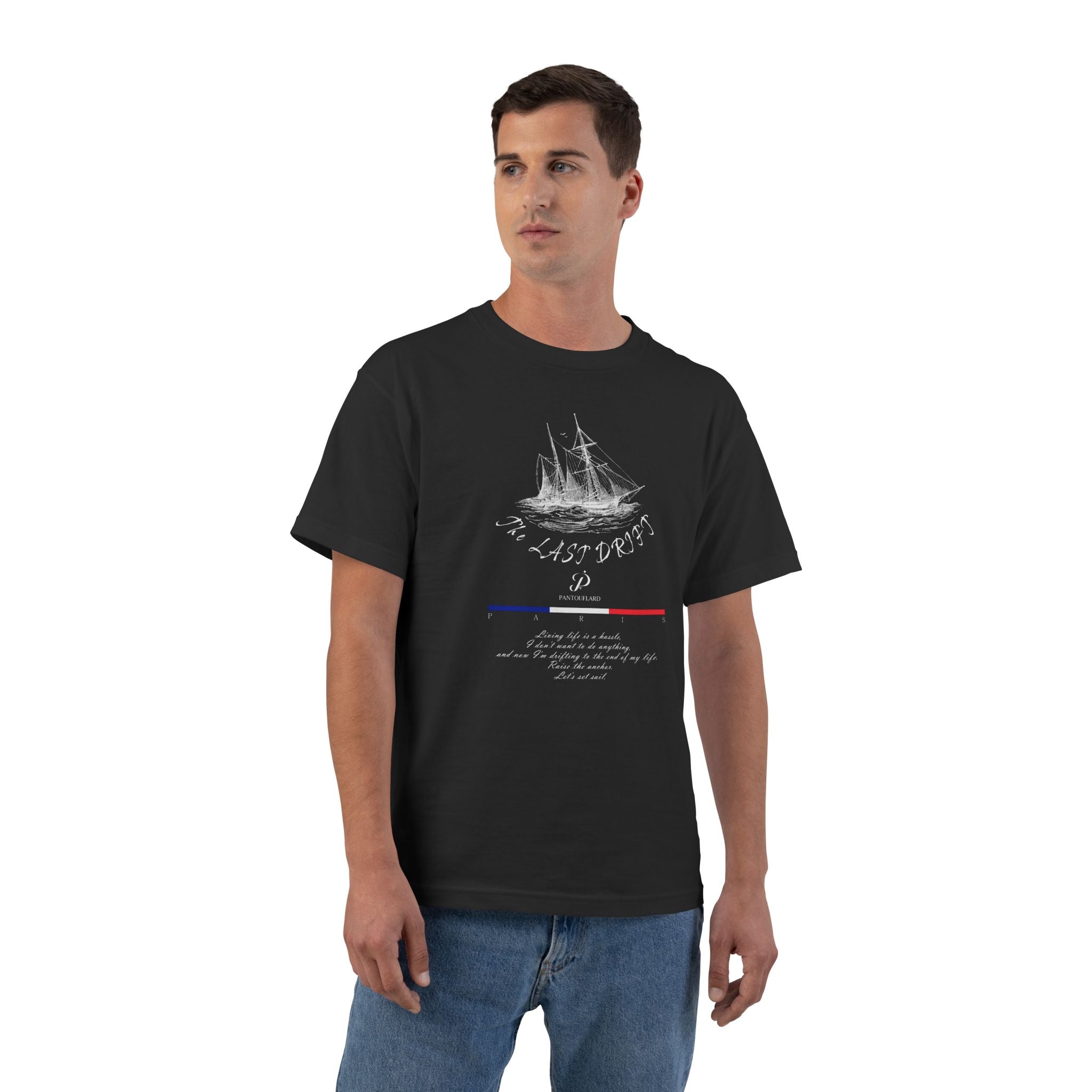 Unisex Black Hanes Vintage Ship Graphic 100% Cotton T-Shirt