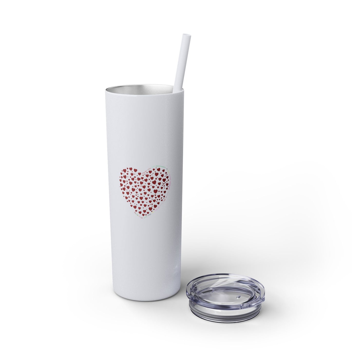 Red Heart Dot Skinny Tumbler | 20oz Reusable Travel Mug, Eco-Friendly Drinkware