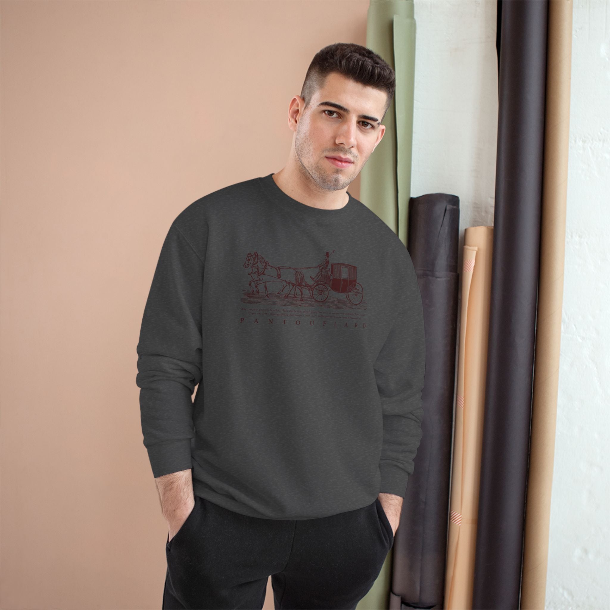 Old Money Equestrian Champion Crewneck - Royal Burgundy Carriage (Authentic Varsity Heritage)