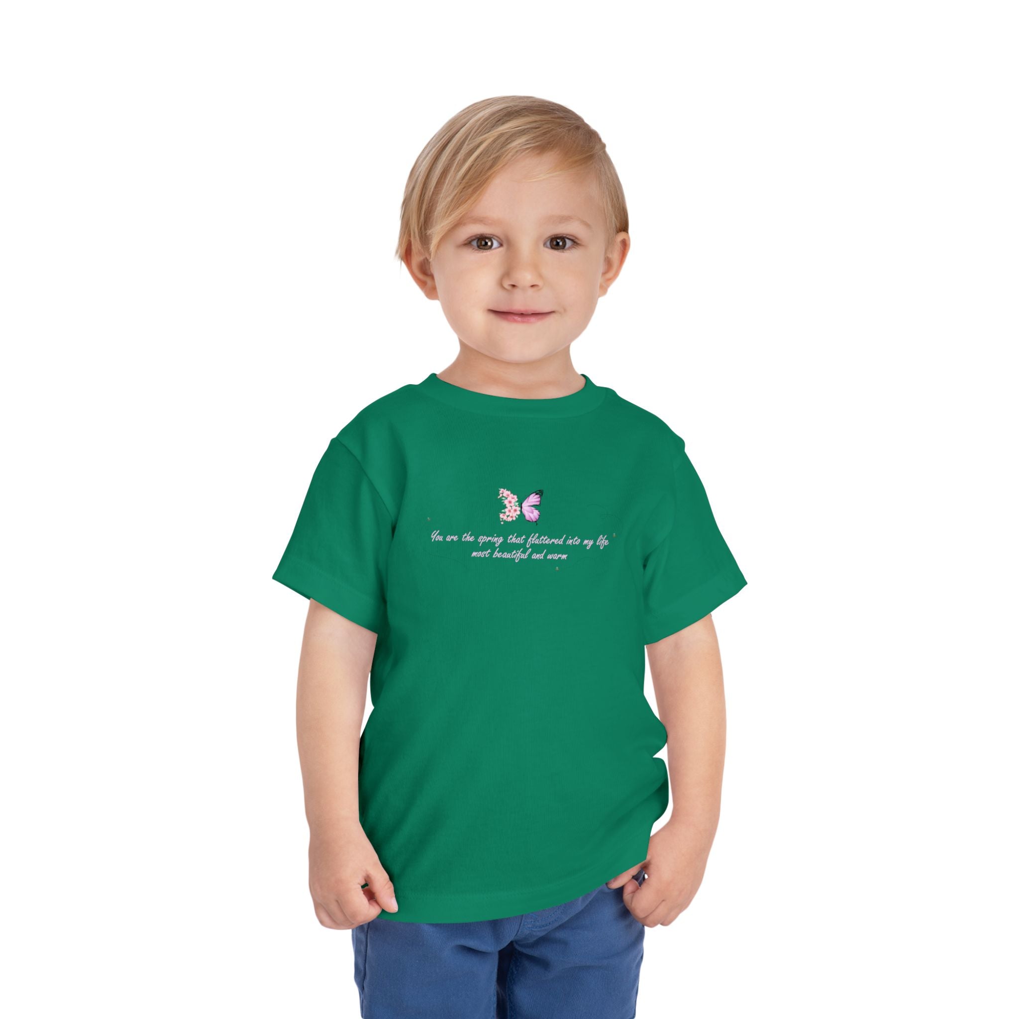 Toddler Yellow Floral Butterfly Spring Quote 100% Cotton Short Sleeve Tee