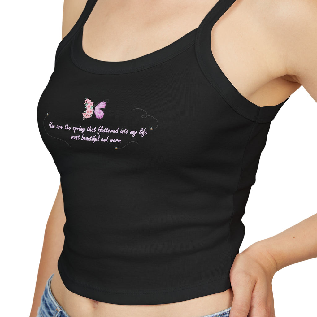 Women's Pink Floral Butterfly Spring Quote Cotton Blend Spaghetti Strap Tank Top