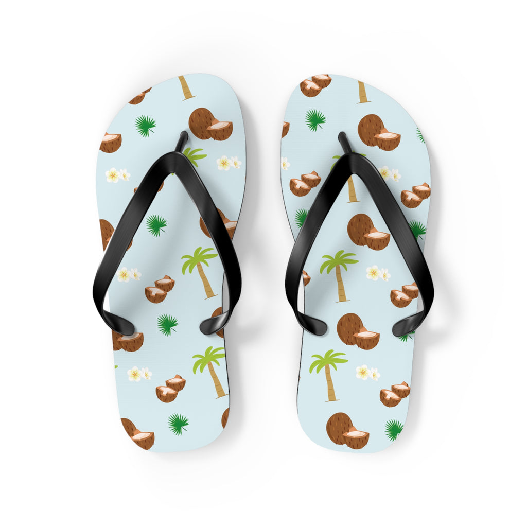 Unisex Light Blue Coconut Palm Tree Tropical Pattern EVA Polyester Flip Flops