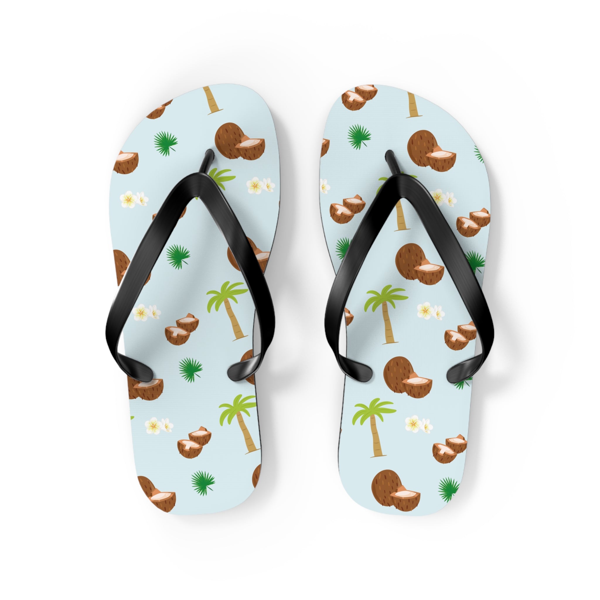 Unisex Light Blue Coconut Palm Tree Tropical Pattern EVA Polyester Flip Flops