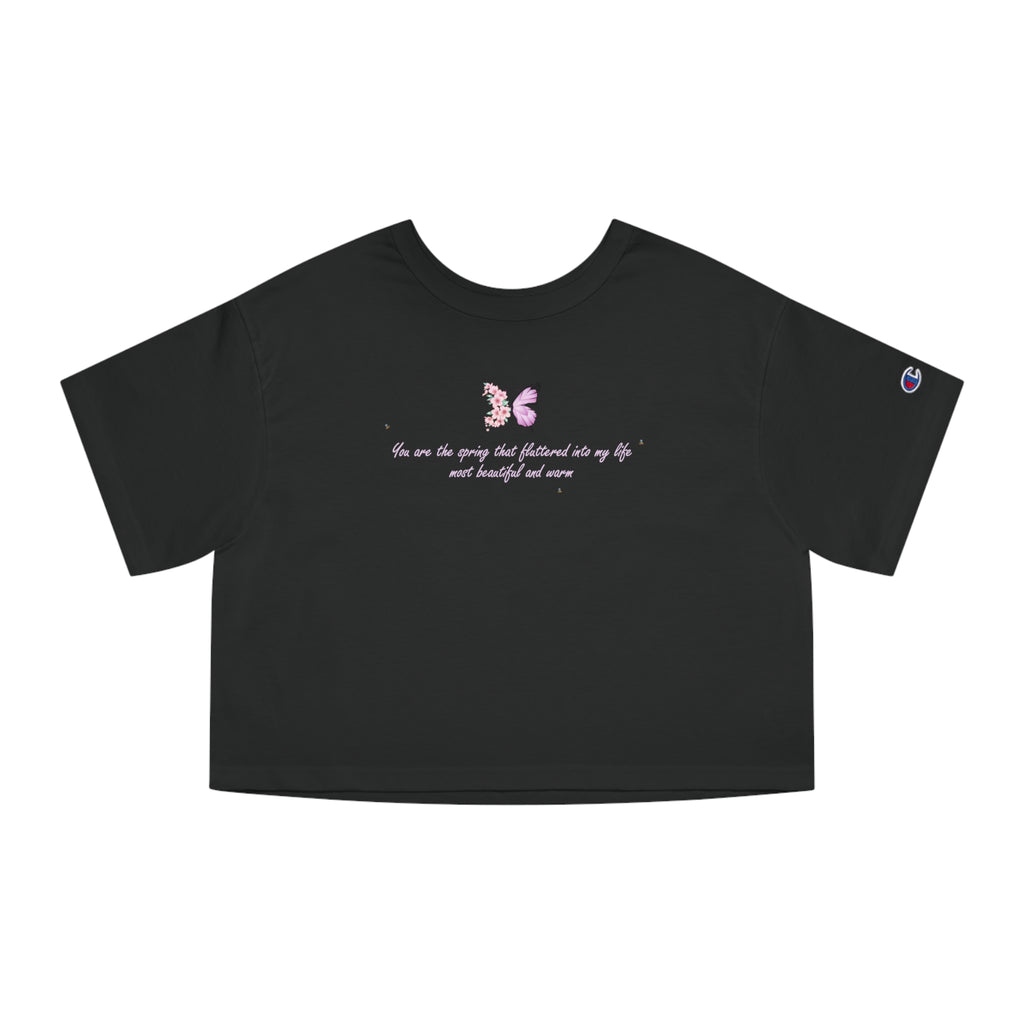 Women's White Floral Butterfly Spring Quote 100% Cotton Champion Cropped T-Shirt