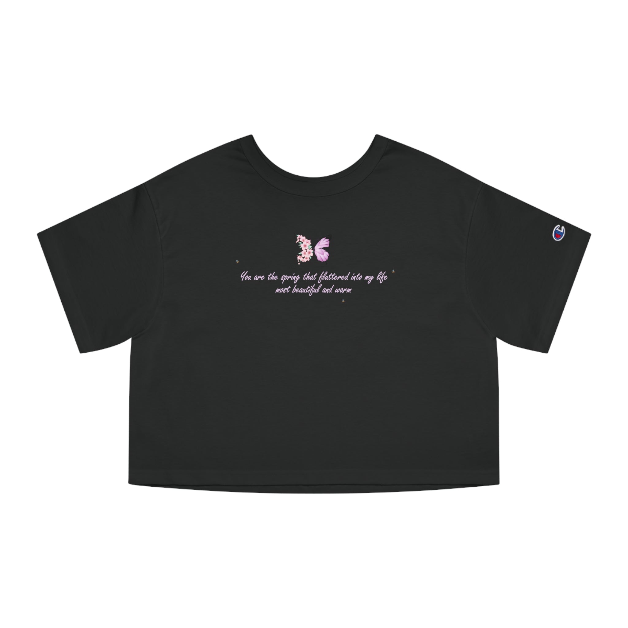 Women's White Floral Butterfly Spring Quote 100% Cotton Champion Cropped T-Shirt