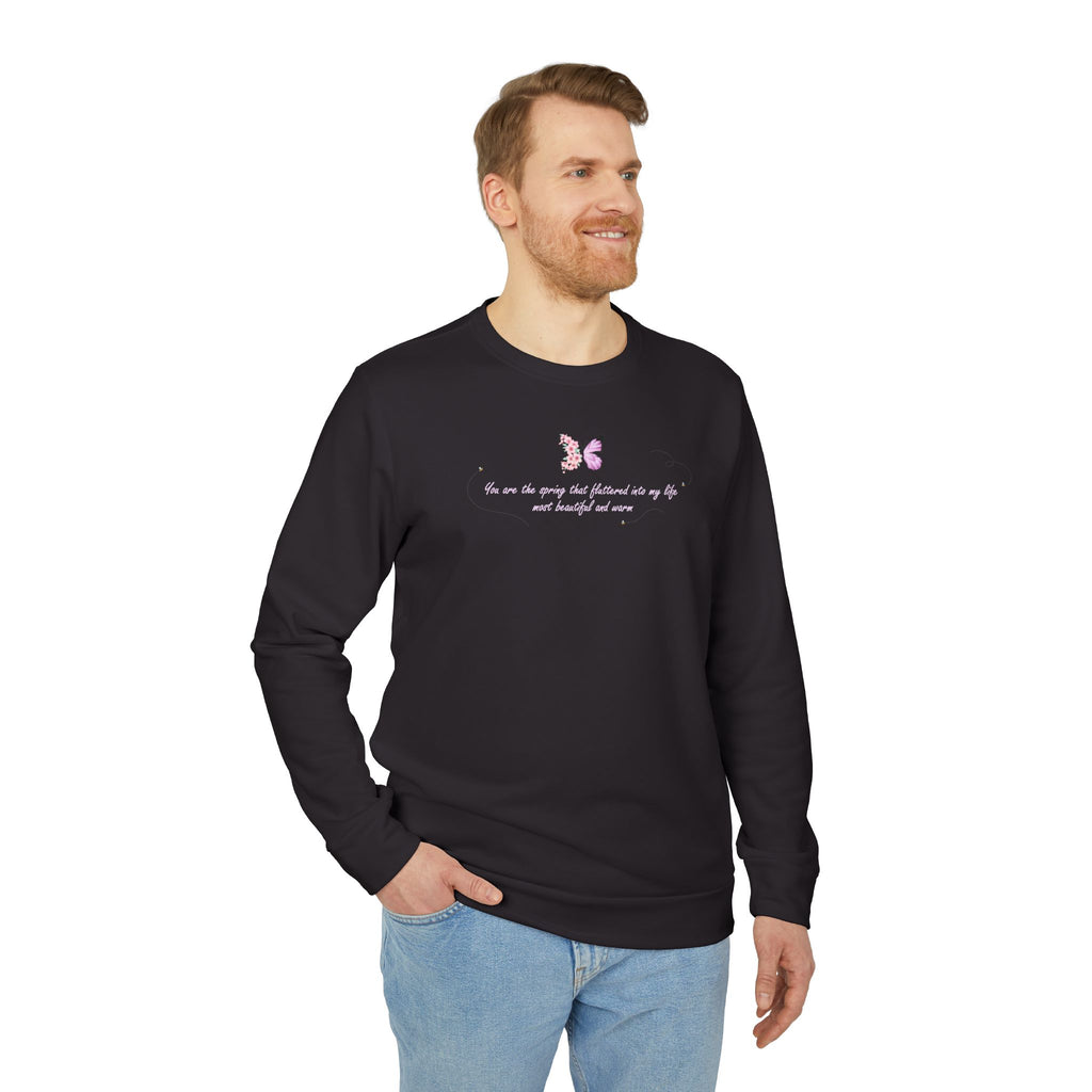 Unisex Navy Blue Floral Butterfly Spring Quote BCI Cotton Adidas Sweatshirt