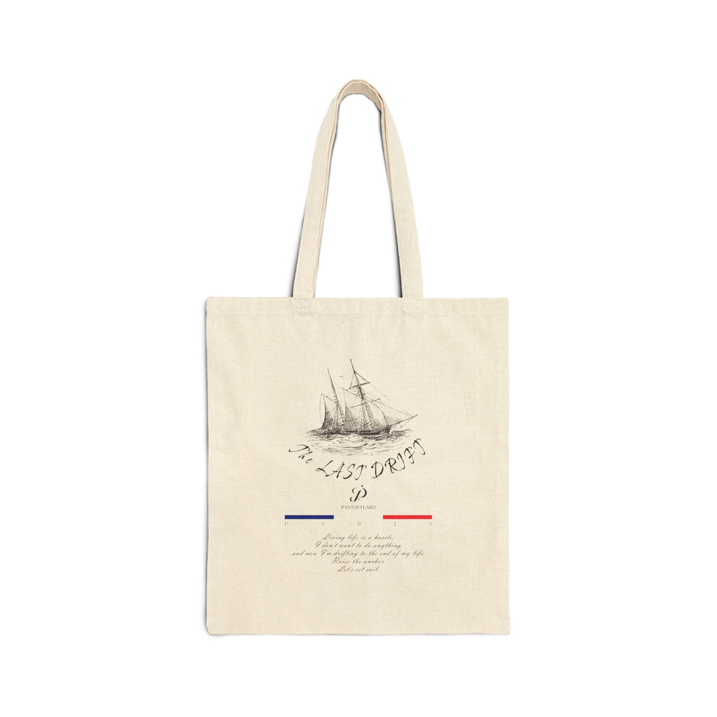 Paris Sailing Ship Print Cotton Canvas Tote Bag Natural Color