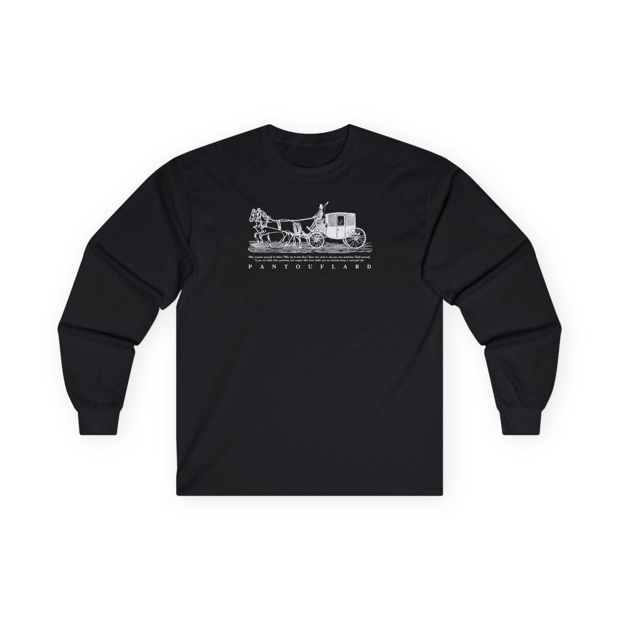 Unisex Black Pantouflard Carriage Cotton Long Sleeve Tee