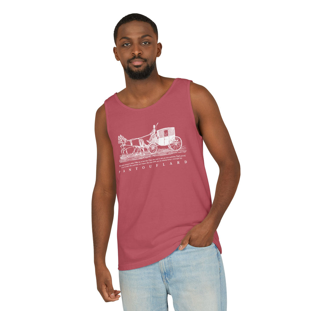 Unisex Black Pantouflard Carriage Cotton Garment-Dyed Tank Top