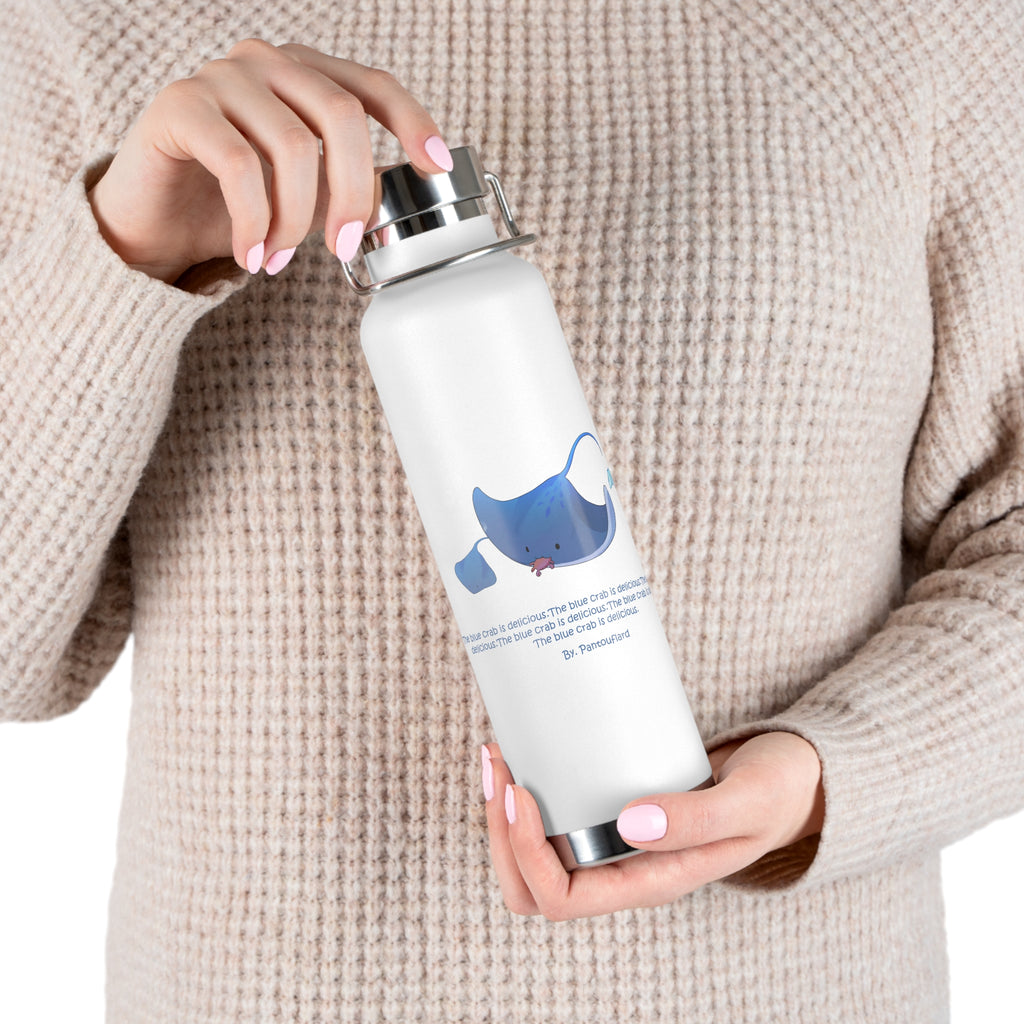 Cyan Blue Cute Stingray Eating Crab Quote 22oz Copper Vacuum Insulated Bottle