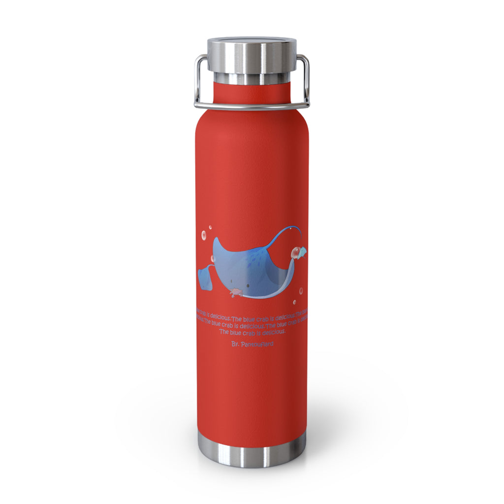 Cyan Blue Cute Stingray Eating Crab Quote 22oz Copper Vacuum Insulated Bottle