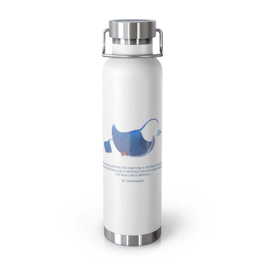 Cyan Blue Cute Stingray Eating Crab Quote 22oz Copper Vacuum Insulated Bottle