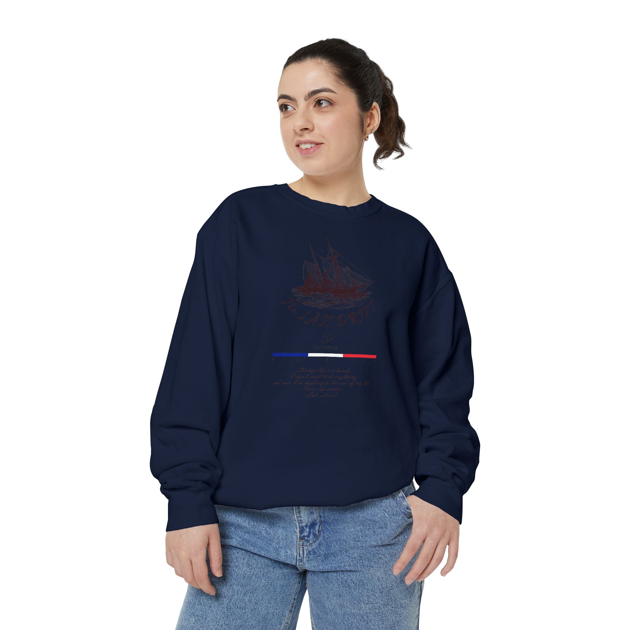 Unisex White Vintage Ship Graphic Cotton Blend Sweatshirt