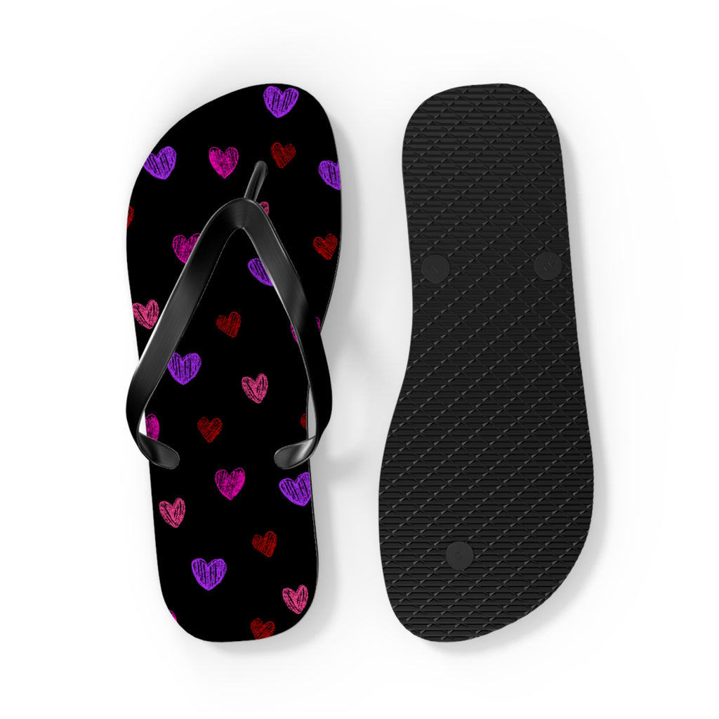Unisex Black Colorful Hand Drawn Heart Pattern EVA Polyester Flip Flops