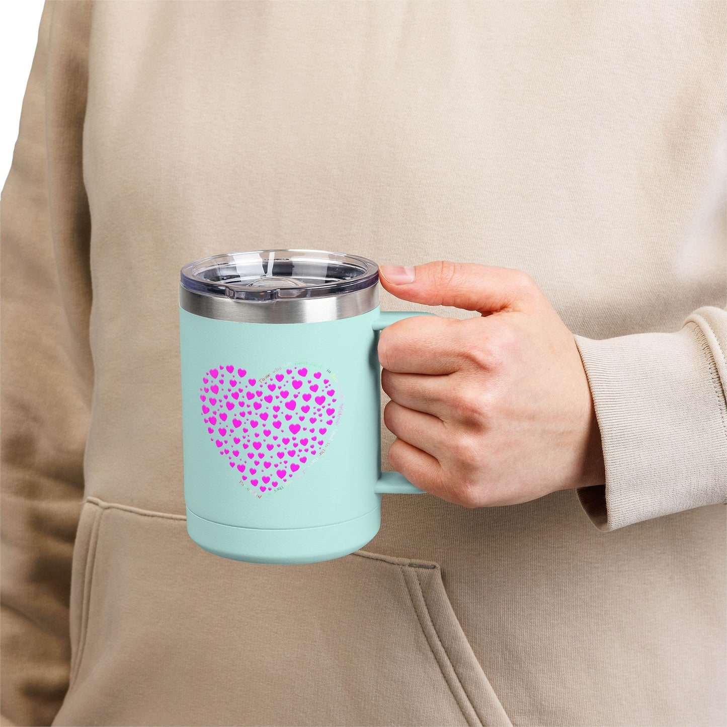 Pink Heart Coffee Mug Tumbler, Personalized Mug