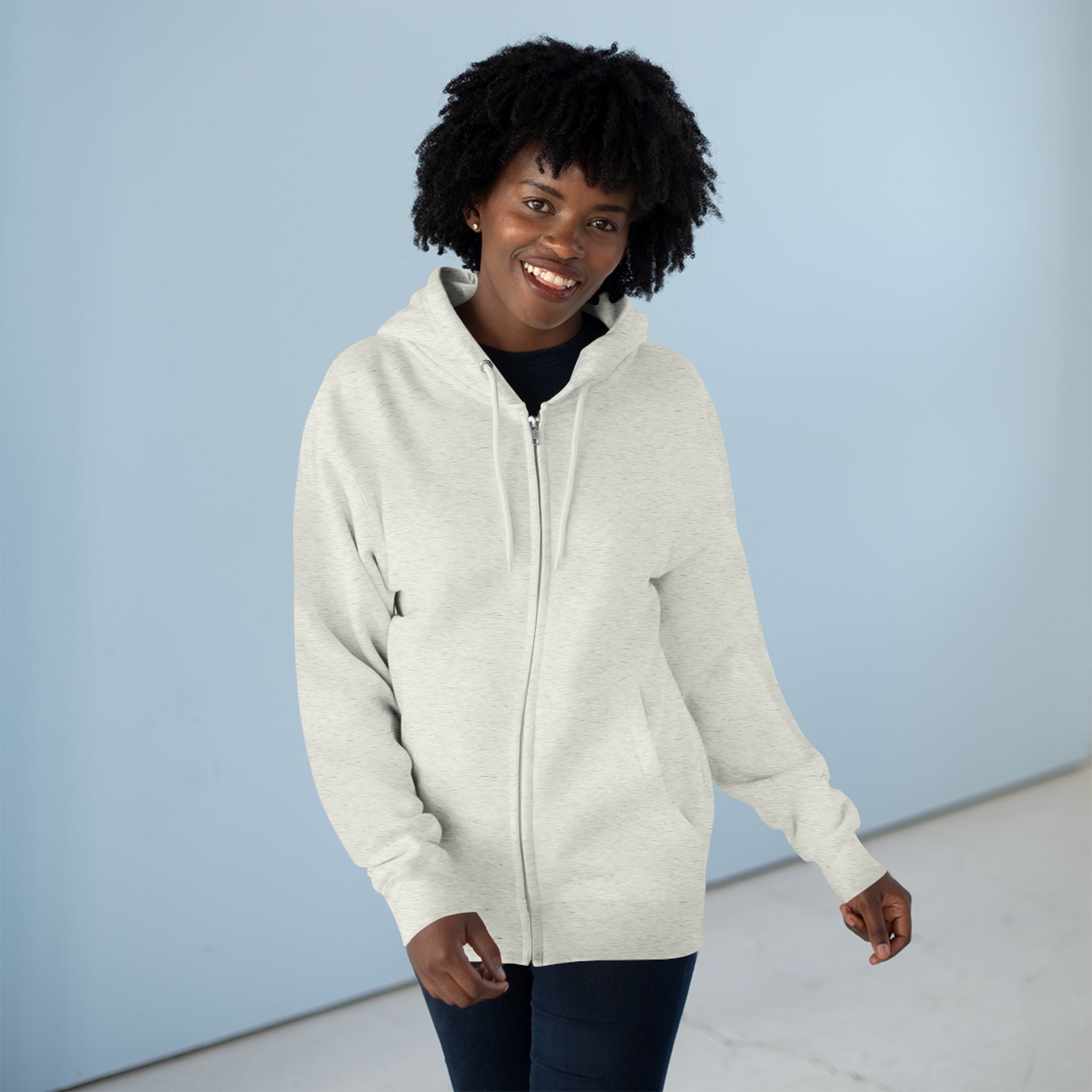 Unisex Black Pantouflard Chick Cotton Blend Zip Hoodie