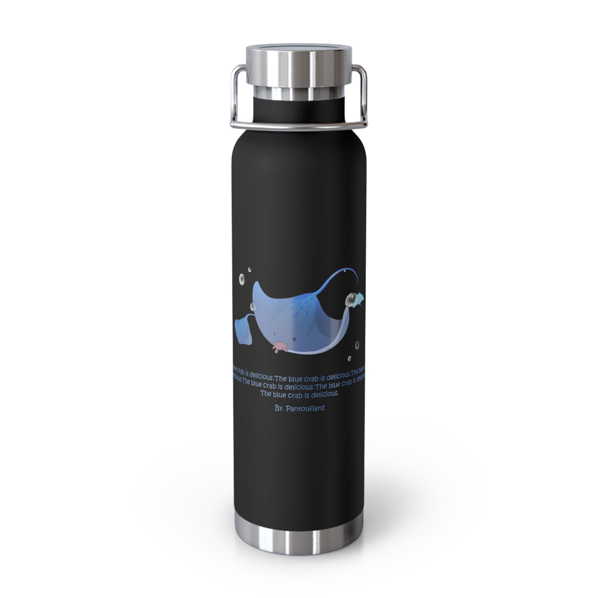 Cyan Blue Cute Stingray Eating Crab Quote 22oz Copper Vacuum Insulated Bottle