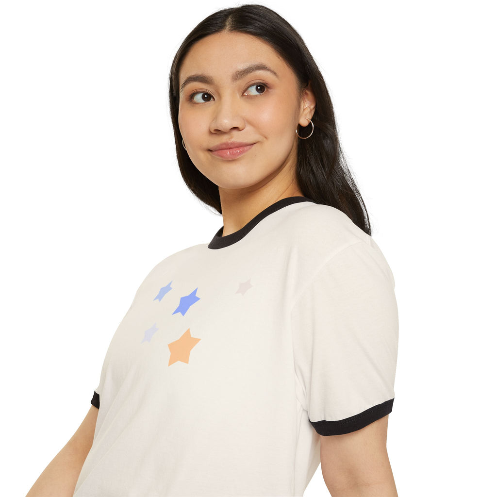 Cassiopeia Constellation Graphic Ringer T-Shirt - W-Shape Astronomy Cotton Tee
