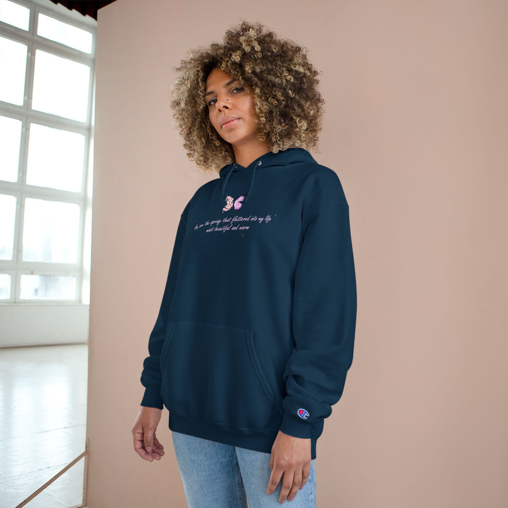 Unisex White Floral Butterfly Spring Quote Cotton Blend Champion Hoodie