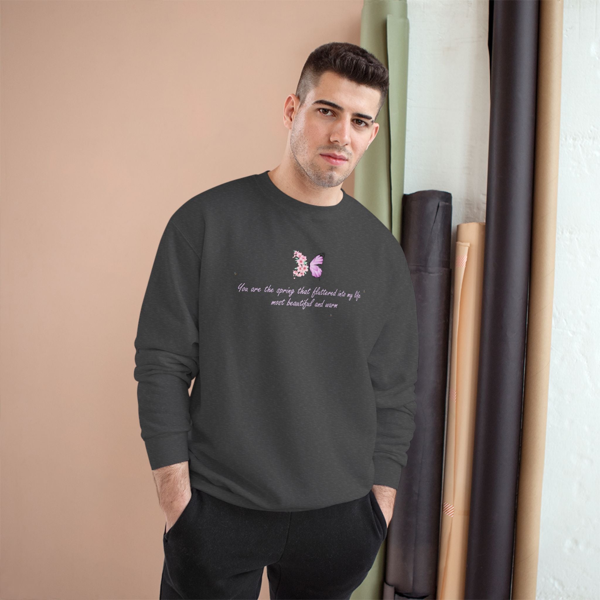 Unisex White Floral Butterfly Spring Quote Cotton Blend Champion Sweatshirt