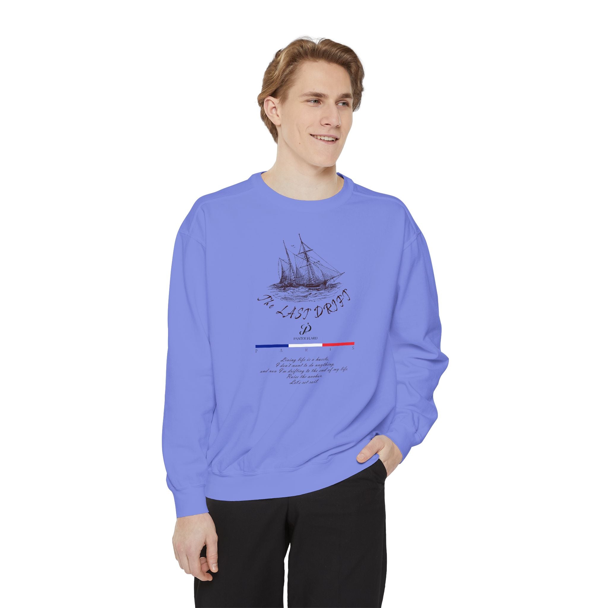 Unisex White Vintage Ship Graphic Cotton Blend Sweatshirt