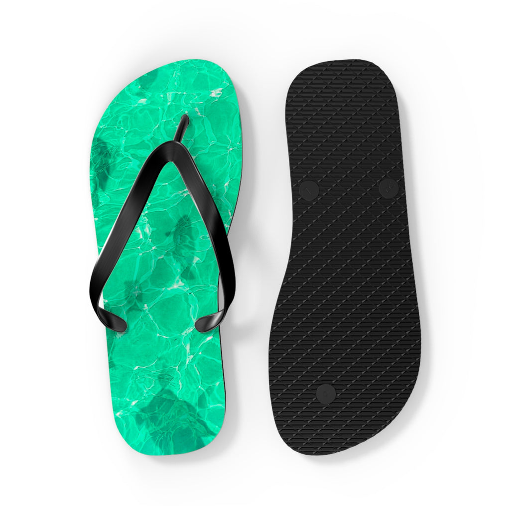 Unisex Vibrant Turquoise Green Sunlit Water Surface Fish Silhouette EVA Polyester Flip Flops