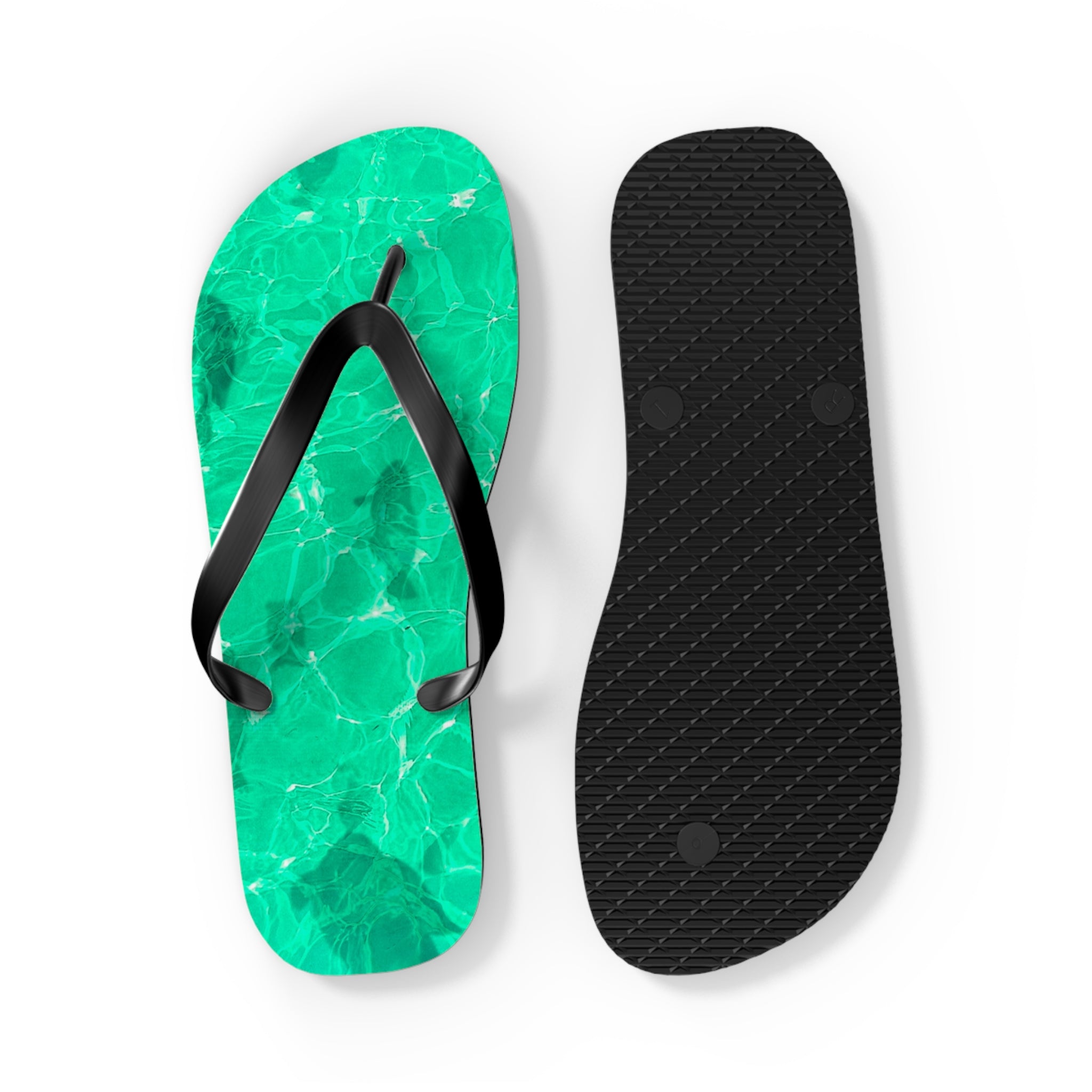Unisex Vibrant Turquoise Green Sunlit Water Surface Fish Silhouette EVA Polyester Flip Flops