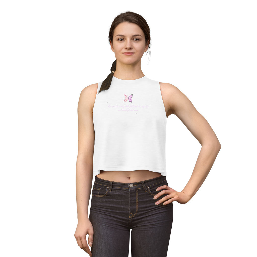 Women's Black Floral Butterfly Spring Quote Cotton Blend Crop Top