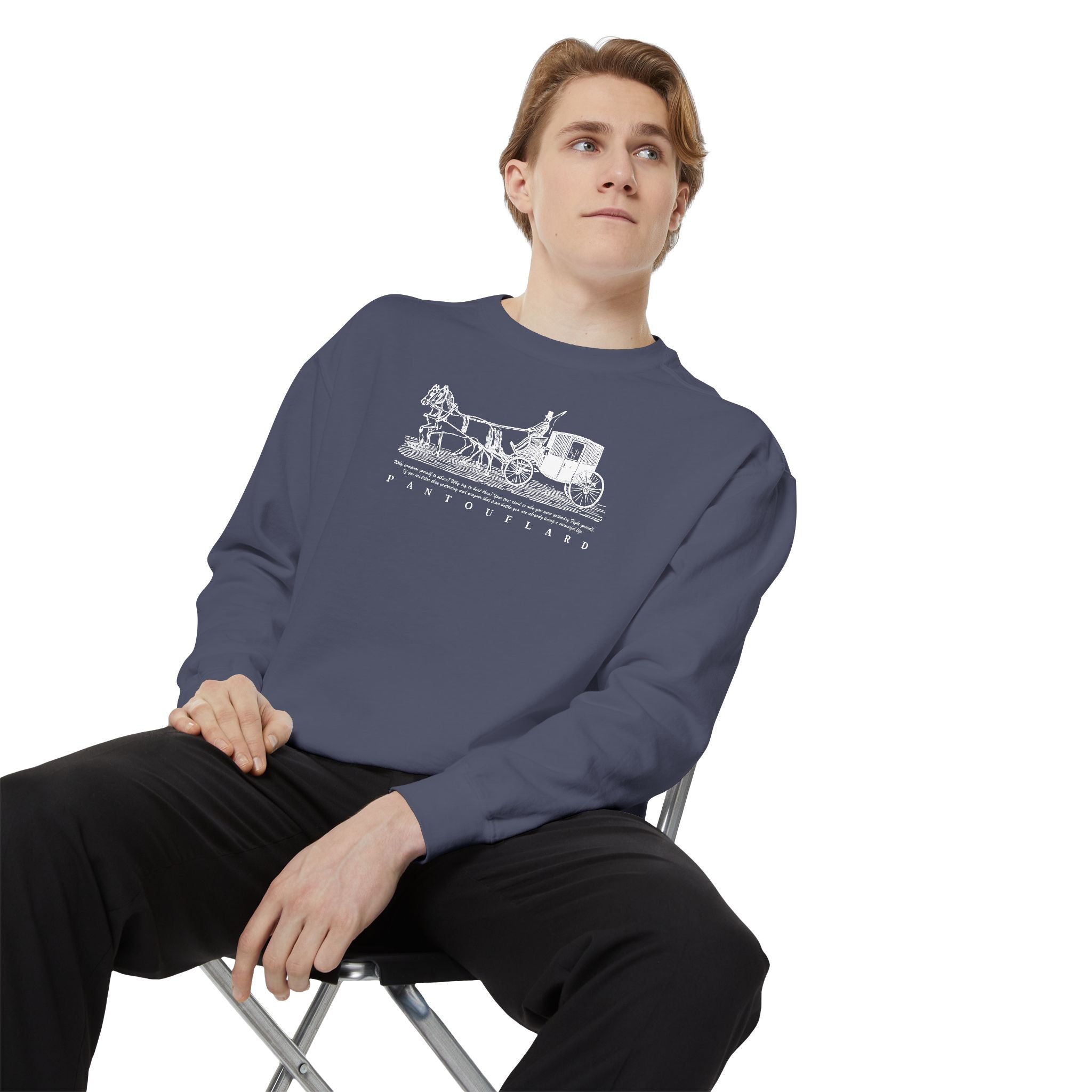 Unisex Navy Vintage Carriage Graphic Cotton Blend Sweatshirt