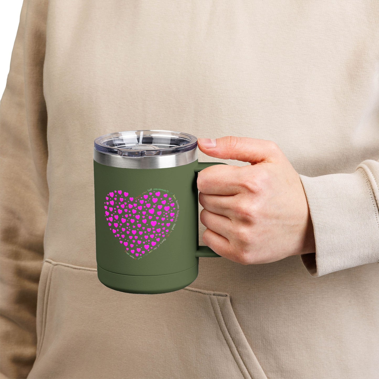 Pink Heart Coffee Mug Tumbler, Personalized Mug