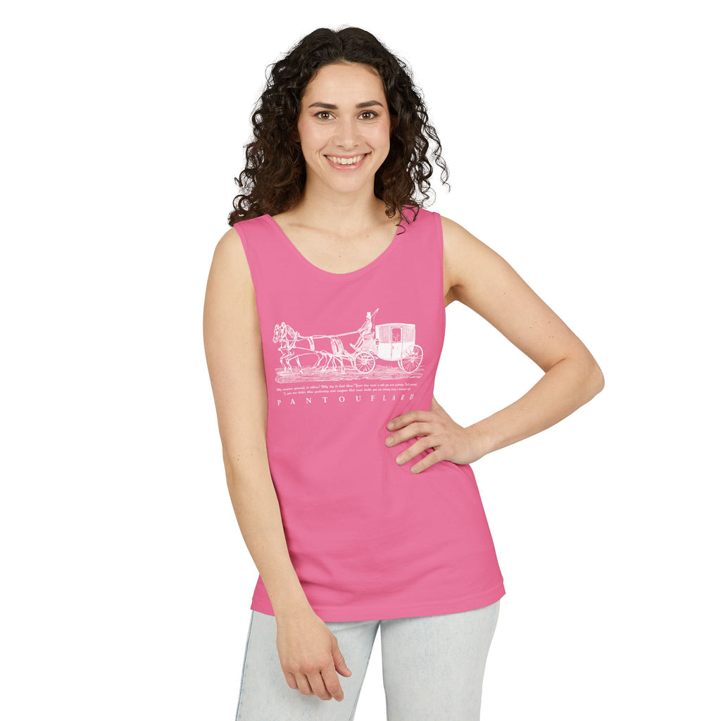 Unisex Black Pantouflard Carriage Cotton Garment-Dyed Tank Top